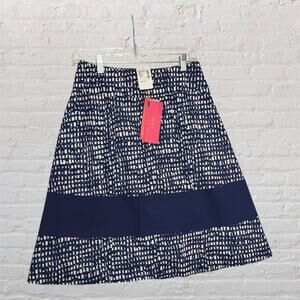 LAVIA Navy Blue White Lined Skirt Women US 12 EU 42 A-Line Knee Length NWT